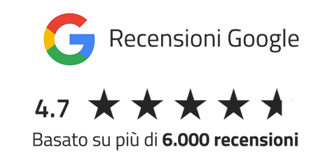Media recensioni google 4.7 su 5 basato su più di 6.000 recensioni