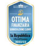 OTTIMA FINANZIARIA SODDISFAZIONE CLIENTI la Repubblica Affari&Finanza 2022/23. Uno stemma blu e oro che dice ottima finanziaria